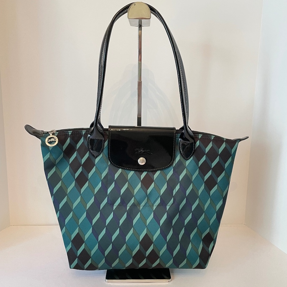 Longchamp Le Pliage Losange Mint Green Medium Long Handle Tote